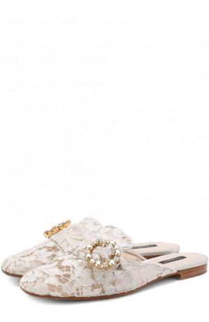 Кружевные сабо Jackie с декорированной пряжкой Dolce & Gabbana. Цвет: серый