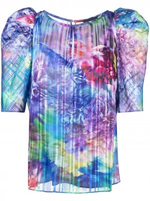 Блузка с цветочным принтом и поясом Marchesa Notte. Цвет: разноцветный
