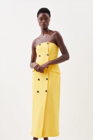 Компактное двубортное платье миди эластичного силуэта бандо, желтый Karen Millen