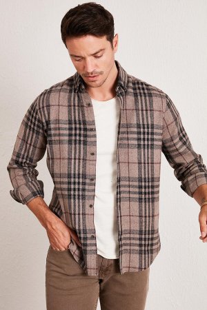 Приталенная зимняя рубашка в клетку с длинными рукавами CF21W112844 , бежевый Buratti