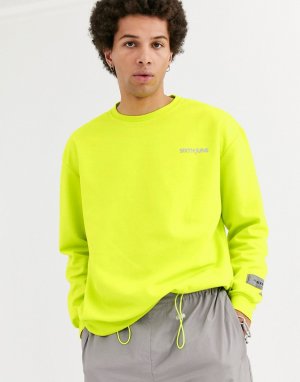Лаймовый свитер со светоотражающим логотипом -Желтый Sixth June