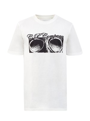 Хлопковая футболка с контрастным принтом Goggle C.P.COMPANY. Цвет: белый