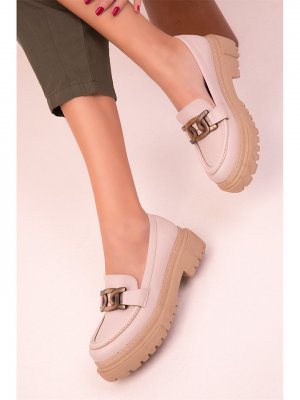 Кожаные женские классические туфли на толстой подошве , бежевый Soho Exclusive