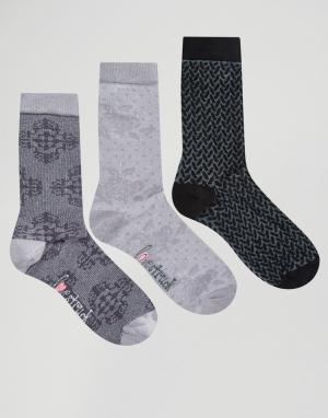 3 пары носков с кружевным узором Lovestruck. Цвет: серый