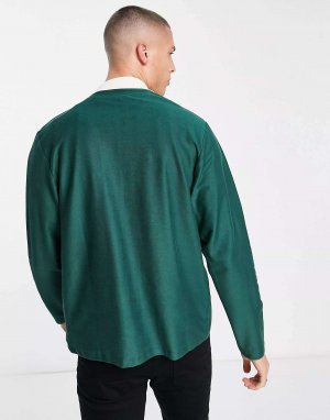 Зеленая рубашка-поло премиум-класса на молнии с контрастной вставкой и длинными рукавами Jack & Jones