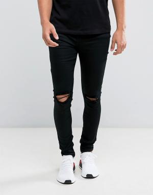 Черные обтягивающие джинсы с дырками на коленях Sixth June. Цвет: черный