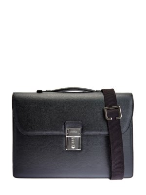 Кожаный портфель с двумя отделениями и кодовым замком CANALI. Цвет: черный