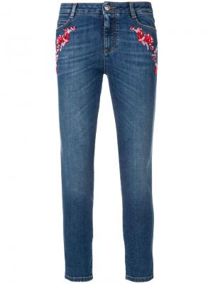 Укороченные джинсы скинни с цветочной вышивкой Ermanno Scervino. Цвет: синий