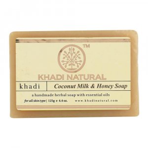 Натуральное мыло ручной работы с Кокосом, Мёдом и Молоком: для увлажнения кожи (125 г), Coconut Milk & Honey Soap Hand made, Khadi Natural