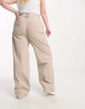 Песочные широкие брюки-чиносы свободного кроя ASOS Curve. Цвет: бежевый