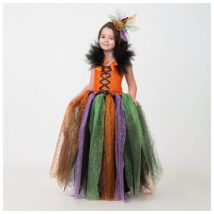 Карнавальный костюм «Ведьмочка», сделай сам, корсет, ленты, брошки, аксессуары Jeanees. Цвет: микс/оранжевый/белый/разноцветный