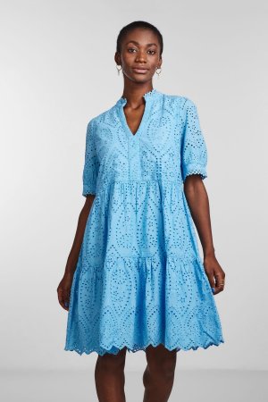 Многослойное платье с английской вышивкой и короткими рукавами , синий Y.A.S