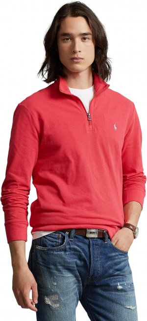Хлопковый сетчатый пуловер на молнии 1/4 , красный Polo Ralph Lauren