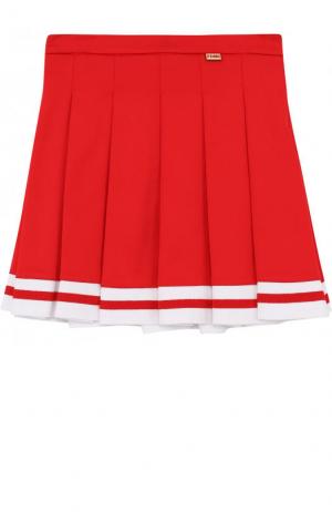 Хлопковая юбка с защипами и контрастной отделкой Fendi Roma. Цвет: красный