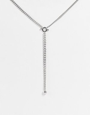 Серебристое массивное ожерелье-цепочка с т-образной подвеской -Серебристый Topshop