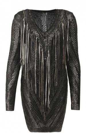 Вязаное облегающее платье с металлизированной отделкой Roberto Cavalli. Цвет: черный