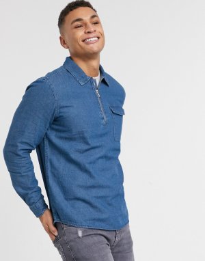 Джинсовая рубашка на молнии -Синий Burton Menswear