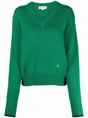 Кашемировый пуловер с вышитым логотипом Victoria Beckham. Цвет: зеленый