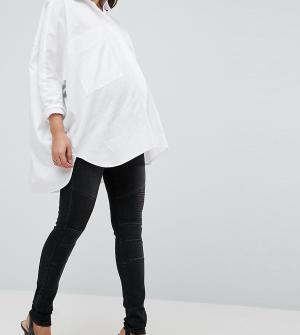 Байкерские джинсы со съемной вставкой для живота Maternity Bandia. Цвет: черный