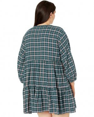Платье Plus Size Long Sleeve Button-Down Tiered Mini Dress, цвет Midnight Green Madewell