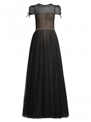 Украшенное швейцарское платье из тюля в горошек , черный Basix
