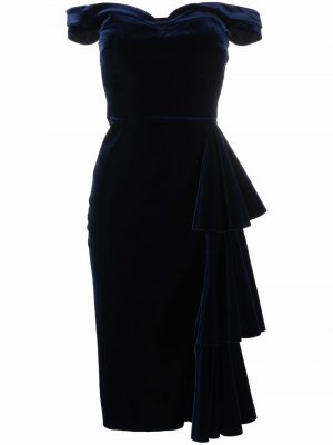 Бархатное платье Willa с открытыми плечами Le Petite Robe Di Chiara Boni. Цвет: синий