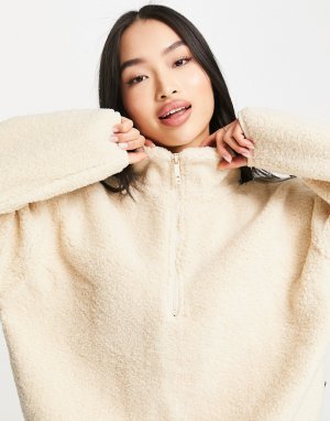 Кремовые укороченный пуловер из искусственного меха -Белый Cotton:On