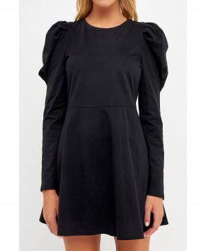 Женское мини-платье с длинными рукавами-фонариками , черный English Factory