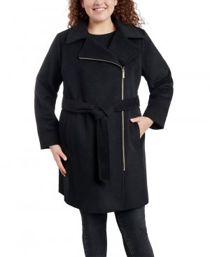 Женское асимметричное пальто с запахом и поясом больших размеров размеров, черный Michael Kors
