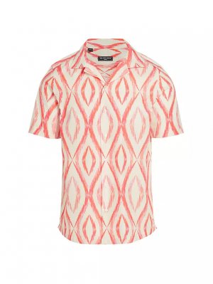 Рубашка приталенного кроя с волнистым принтом и короткими рукавами , ярко-розовый Saks Fifth Avenue