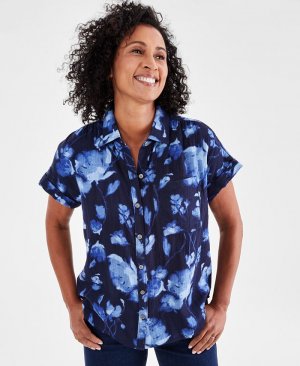 Женская рубашка из хлопковой марли с принтом , синий Style & Co