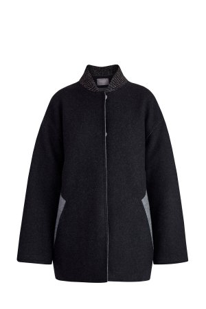 Пальто-трапеция из шерсти с фактурным швом LORENA ANTONIAZZI. Цвет: черный