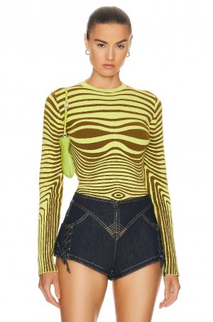 Топ Morphing Stripes Long Sleeve, цвет Khaki & Lime Jean Paul Gaultier