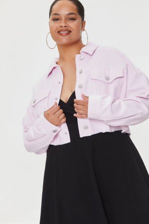 Укороченная вельветовая куртка больших размеров с потертостями , розовый Forever 21