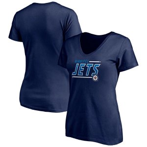 Женская темно-синяя футболка с изображением талисмана Winnipeg Jets и V-образным вырезом большого размера Fanatics