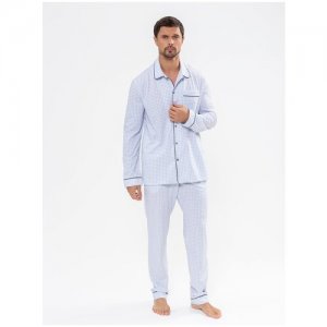Пижама мужская классическая Серая клеточка с брюками со штанами хлопковая c длинным рукавом (182-188, XL) Ihomewear. Цвет: белый
