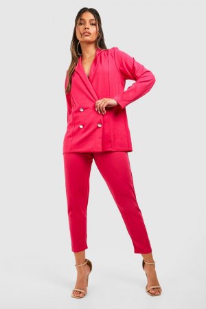 Комплект из двубортного пиджака и брючного костюма трикотажного трикотажа, розовый Boohoo