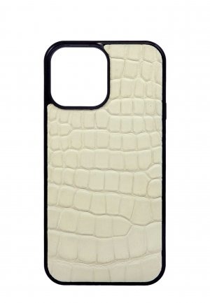 Чехол для iPhone 13 Pro МАХ из кожи крокодила BARDINI. Цвет: белый