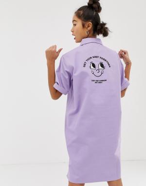 Свободное платье-рубашка с воротом на молнии -Фиолетовый Lazy Oaf