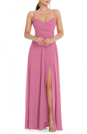 Шифоновое платье на бретельках с высоким разрезом LOVELY, розовый Lovely
