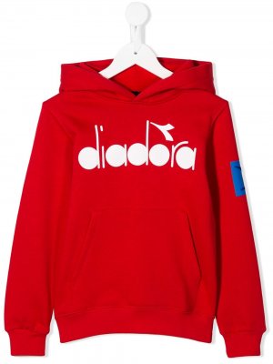 Свитер с капюшоном и логотипом Diadora Junior. Цвет: красный