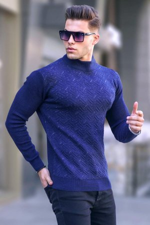 Темно-синий трикотажный свитер с полуводолазкой 5969 MADMEXT