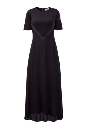Платье-футболка из хлопка и ткани креп-марокен MONCLER. Цвет: черный