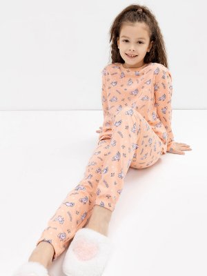 Пижама для девочек (лонгслив, брюки) Mark Formelle. Цвет: единороги на персиковом