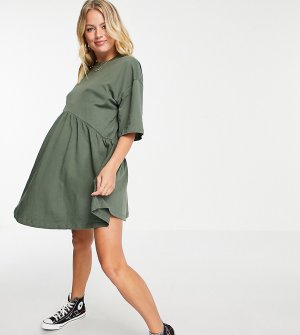 Oversized-платье мини цвета хаки с присборенной юбкой и заниженной талией ASOS DESIGN Maternity-Зеленый цвет Maternity