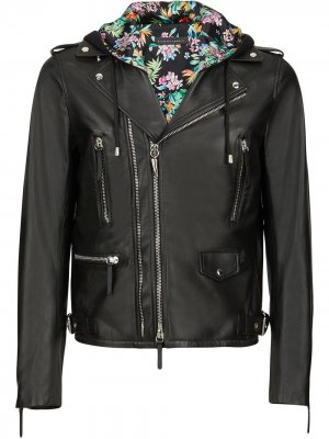 Байкерская куртка с цветочной подкладкой Giuseppe Zanotti. Цвет: черный