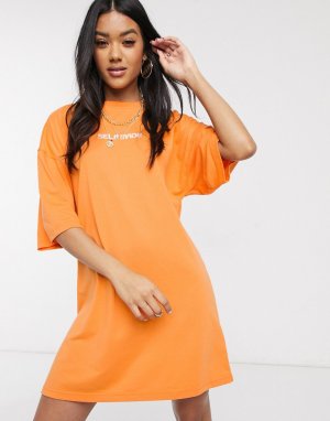 Свободное платье-футболка с вышивкой -Оранжевый цвет Public Desire