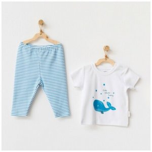 Комплект для мальчика AndyWawa серия Cute whale футболка и штаны белый/голубой, размер 62-68 Andy Wawa. Цвет: голубой/белый
