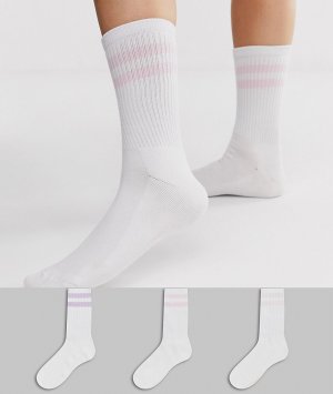3 пары носков с полосками -Белый French Connection