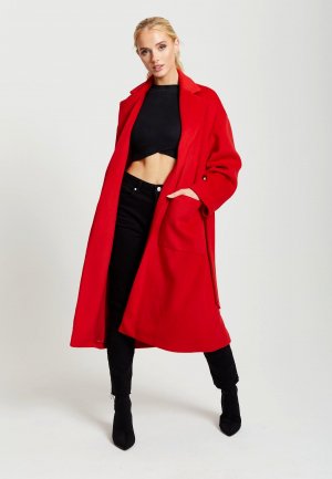 Красное длинное пальто с поясом , красный Liquorish